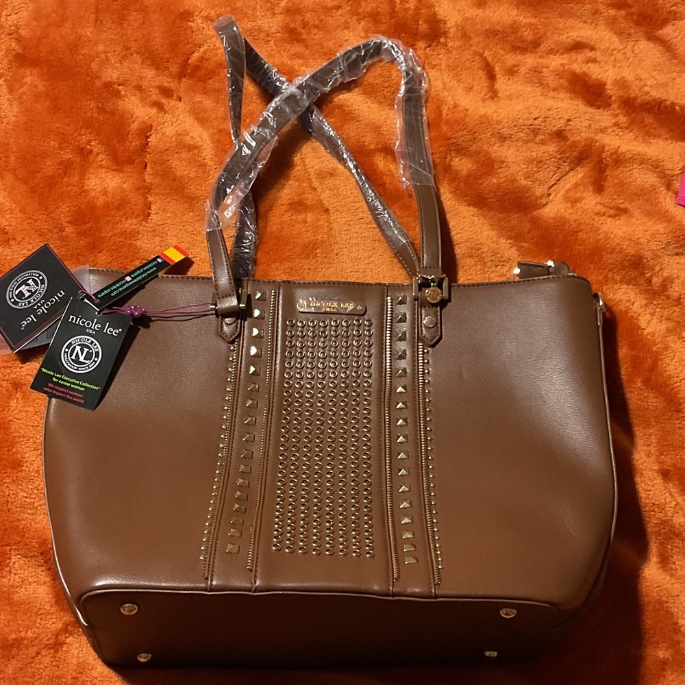 Nicole Lee Brown Shoulder Bag with Gold Accents